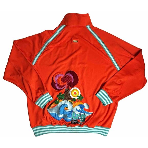 LRG Y2K Jacket 4XL Orange Fresh Outdoors Volcano Lava Street‎ Full Zip Track GUC - Picture 1 of 15